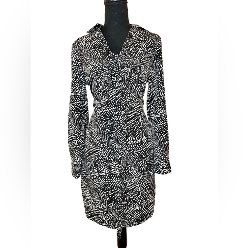 New York Company Shirt Dress Long Sleeve Black & White Polyester Size Small